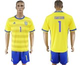 2017-2018 Sweden team #1 ISAKSSON yellow blue soccer jersey home