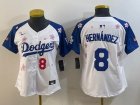 Women 2025 Nike Los Angeles Dodgers #8 Enrique Hernandez white blue fashion majestic baseball jerseys Sakura plate