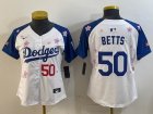 Youth 2025 Nike Los Angeles Dodgers 50 Mookie Betts white blue fashion majestic baseball jerseys Sakura plate