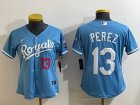 Youth Kansas City Royals #13 Salvador Perez skyblue majestic baseball jersey