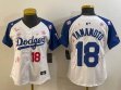 Women 2025 Nike Los Angeles Dodgers #18 Yoshinobu Yamamoto white blue fashion majestic baseball jerseys Sakura plate