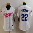 Youth Nike Los Angeles Dodgers #22 Clayton Kershaw white pink fashion MLB baseball Jersey-Joint name-BD