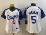 Youth 2025 Nike Los Angeles Dodgers #5 Freddie Freeman white blue fashion majestic baseball jerseys Sakura plate