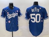 2025 Nike Los Angeles Dodgers 50 Mookie Betts blue fashion majestic baseball jerseys Sakura plate 01