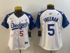 Youth 2025 Nike Los Angeles Dodgers #5 Freddie Freeman white blue fashion majestic baseball jerseys Sakura plate