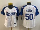 Youth 2025 Nike Los Angeles Dodgers 50 Mookie Betts white blue fashion majestic baseball jerseys Sakura plate 01